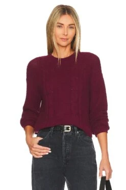 Cable Pullover Sweater Wine