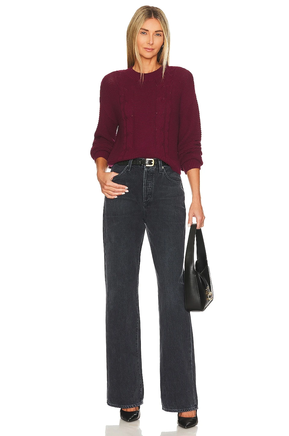 Cable Pullover Sweater Wine 6 Cable Pullover Sweater Wine - Image 4