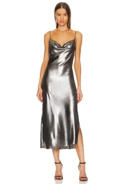 AllSaints Hadley Metallic Dress Silver