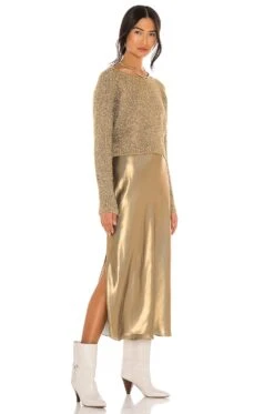 AllSaints Rosetta Tinsel Dress Gold & Khaki Gold -Camila coelho Shop ALLR WD35 V3