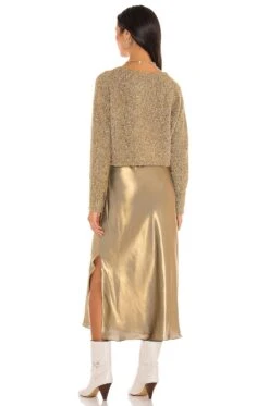 AllSaints Rosetta Tinsel Dress Gold & Khaki Gold -Camila coelho Shop ALLR WD35 V4