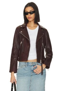 AllSaints Neko Leather Biker Jacket Oxblood Red