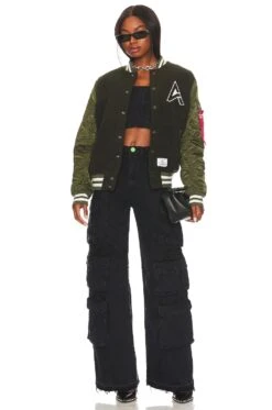 Alpha Industries MA-1 Wool Varsity Jacket Dark Green -Camila coelho Shop ALPR WO73 V5