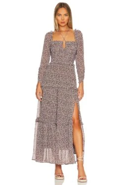 Lovestruck Midi Dress Brown Purple Multi
