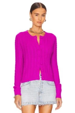 Vintage Cable Cardigan Fuchsia