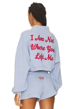 Boys Lie I Am Not Where You Left Me Henley Cropped Crew Steel Blue -Camila coelho Shop BOYR WK108 V3