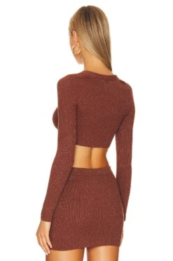 Camila Coelho Alena Metallic Micro Cardigan Brown -Camila coelho Shop COEL WK90 V3