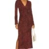 FREE PEOPLE Shayla Wrap Midi Dress Chocolate Combo -Camila coelho Shop FREE WD2597 V1