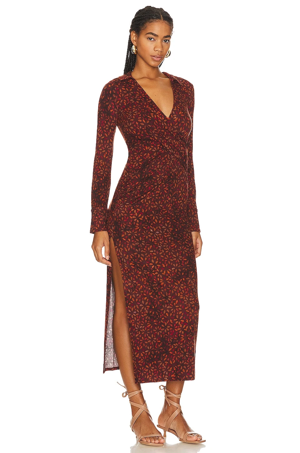 FREE PEOPLE Shayla Wrap Midi Dress Chocolate Combo 4 FREE PEOPLE Shayla Wrap Midi Dress Chocolate Combo - Image 2