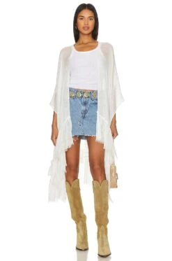 FREE PEOPLE Whisper Washed Ruffle Kimono White Sands
