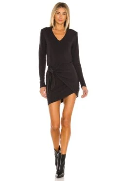 X REVOLVE Supersoft Long Sleeve V Dress Cocoa -Camila coelho Shop HARL WD377 V1