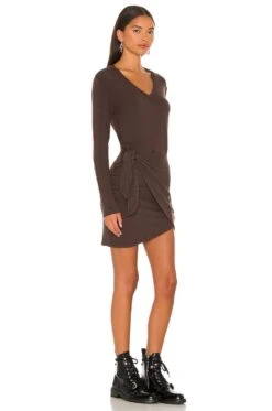 X REVOLVE Supersoft Long Sleeve V Dress Cocoa -Camila coelho Shop HARL WD400 V2