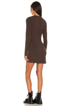 X REVOLVE Supersoft Long Sleeve V Dress Cocoa -Camila coelho Shop HARL WD400 V3