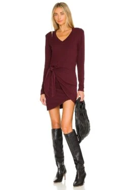 X REVOLVE Supersoft Long Sleeve V Dress Cocoa -Camila coelho Shop HARL WD405 V1