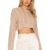 X REVOLVE Abia Cropped Cable Sweater Tan