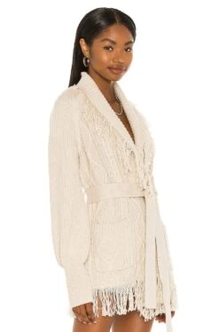 Fisherman Knit Fringe Cardigan Stone -Camila coelho Shop JSKI WK8 V3