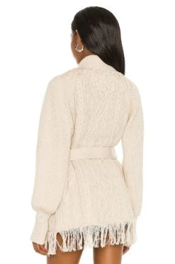 Fisherman Knit Fringe Cardigan Stone -Camila coelho Shop JSKI WK8 V4