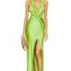 X Revolve Halter Gown With Slit Pear Green -Camila coelho Shop KHAR WD19 V1