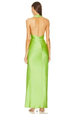 X Revolve Halter Gown With Slit Pear Green -Camila coelho Shop KHAR WD19 V3