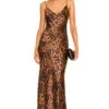Serita Maxi V-Neck Bias Dress Brown & Black Tortoise Shell -Camila coelho Shop LAGR WD111 V1