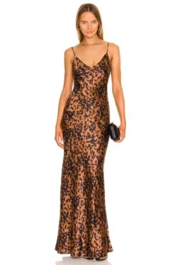 Serita Maxi V-Neck Bias Dress Brown & Black Tortoise Shell