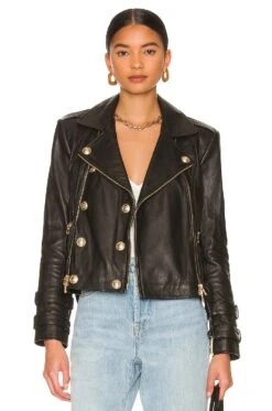 Billie Belted Leather Jacket Black