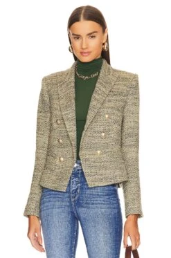 Brooke Double-breasted Crop Blazer Olive Multi