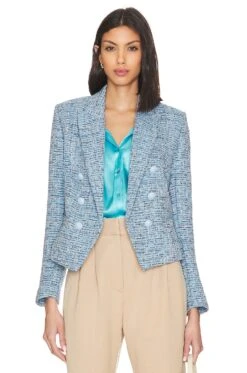 Brooke Double Breasted Crop Blazer Blue Multi Tweed