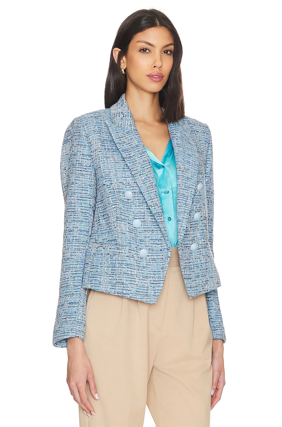 Brooke Double Breasted Crop Blazer Blue Multi Tweed 4 Brooke Double Breasted Crop Blazer Blue Multi Tweed - Image 2