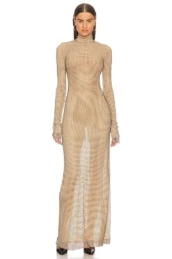 Mock Neck Column Gown Gold
