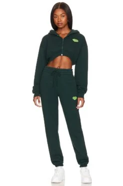 X REVOLVE Love Over Everything Cropped Zip Hoodie Evergreen -Camila coelho Shop LLOV WK6 V5