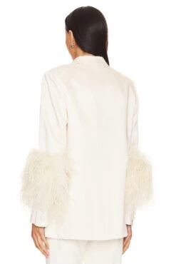 Doubleface Satin Broad Shoulder Blazer W Ostrich Cream -Camila coelho Shop LOIN WO1 V3