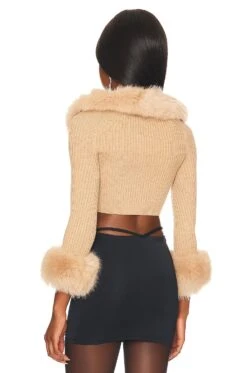 Marion Faux Fur Cropped Cardigan Camel -Camila coelho Shop LOVF WK1126 V3