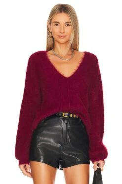 Malia V Neck Sweater Burgundy -Camila coelho Shop LOVF WK1176 V1 1
