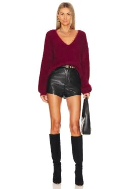 Malia V Neck Sweater Burgundy -Camila coelho Shop LOVF WK1176 V4