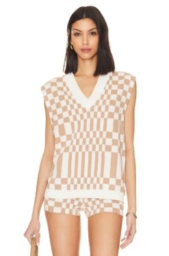 Carice Checkered Vest Nude & White