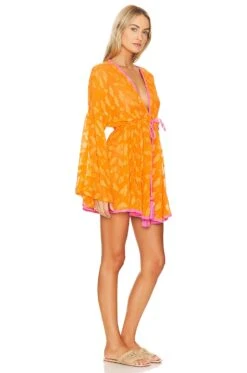 MILLY Cabana Olympia Jacquard Mini Dress Tangerine & Pink -Camila coelho Shop MILL WD1055 V2
