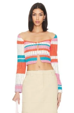 Kendra Cardigan Top Orange Multi