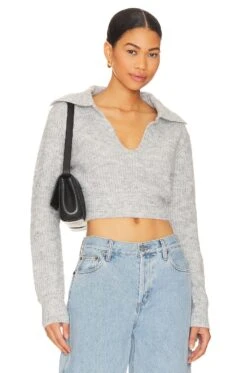 Carly Deep V Sweater Heather Grey