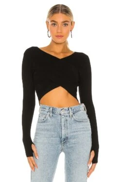 Wrap Ribbed Crop Black