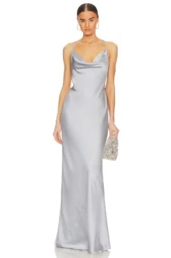 Norma Kamali Cross Back Bias Gown Silver