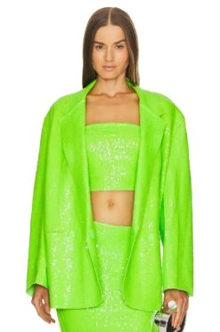 Norma Kamali Sequin Oversized Double Breasted Jacket Neon Green