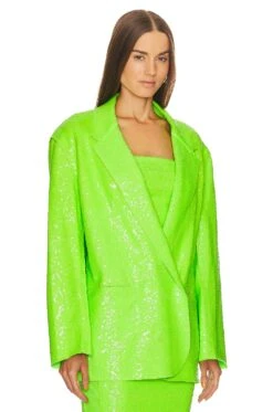 Norma Kamali Sequin Oversized Double Breasted Jacket Neon Green -Camila coelho Shop NKAM WO154 V3