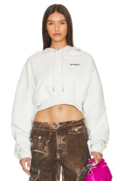 Off-White For All Helv Crop Over Hoodie White A Bl