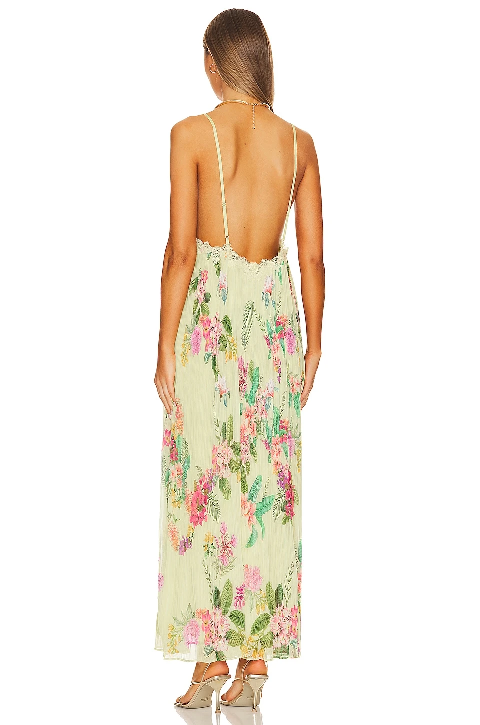 ROBE LONGUE RUE Colourfull Floral On Lime Green 5 ROBE LONGUE RUE Colourfull Floral On Lime Green - Image 3