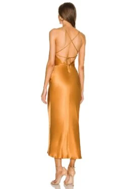 Shona Joy Alma Asymmetrical Bias Cowl Midi Dress Turmeric -Camila coelho Shop SHON WD341 V3