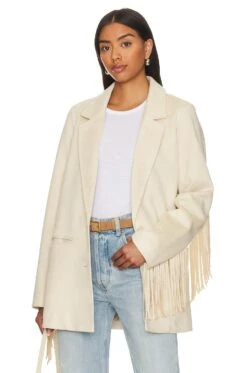 Show Me Your Mumu Sierra Fringe Jacket Cream Faux Suede