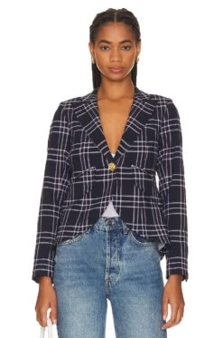 One Button Blazer Navy Lilac Grid -Camila coelho Shop SMYT WO337 V2