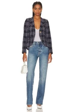 One Button Blazer Navy Lilac Grid -Camila coelho Shop SMYT WO337 V5