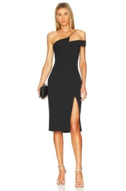 Jillian Asymmetric Midi Dress Black